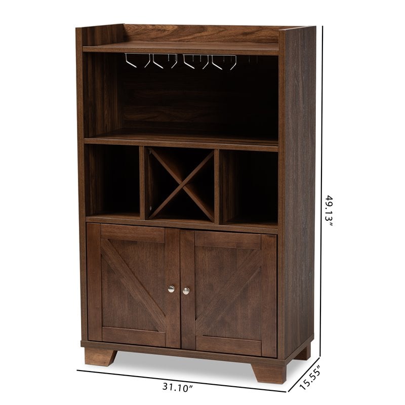 Bowery Hill Walnut Brown Finished Wood Wine Storage Cabinet