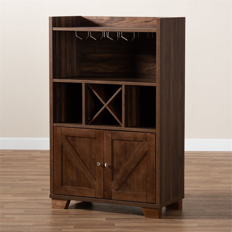 Bowery Hill Walnut Brown Finished Wood Wine Storage Cabinet