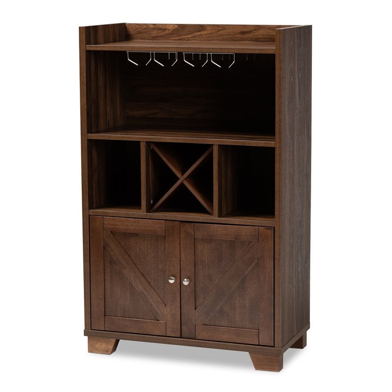 Bowery Hill Walnut Brown Finished Wood Wine Storage Cabinet