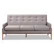 Bowery Hill Mid-Century Light Grey Upholstered Walnut Finished Wood Sofa