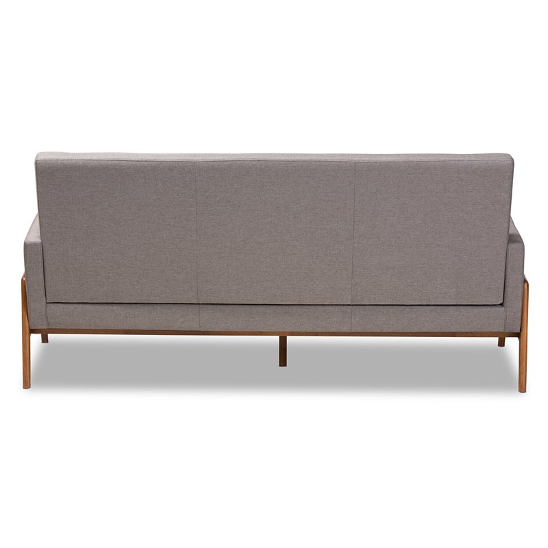 Bowery Hill Mid-Century Light Grey Upholstered Walnut Finished Wood Sofa
