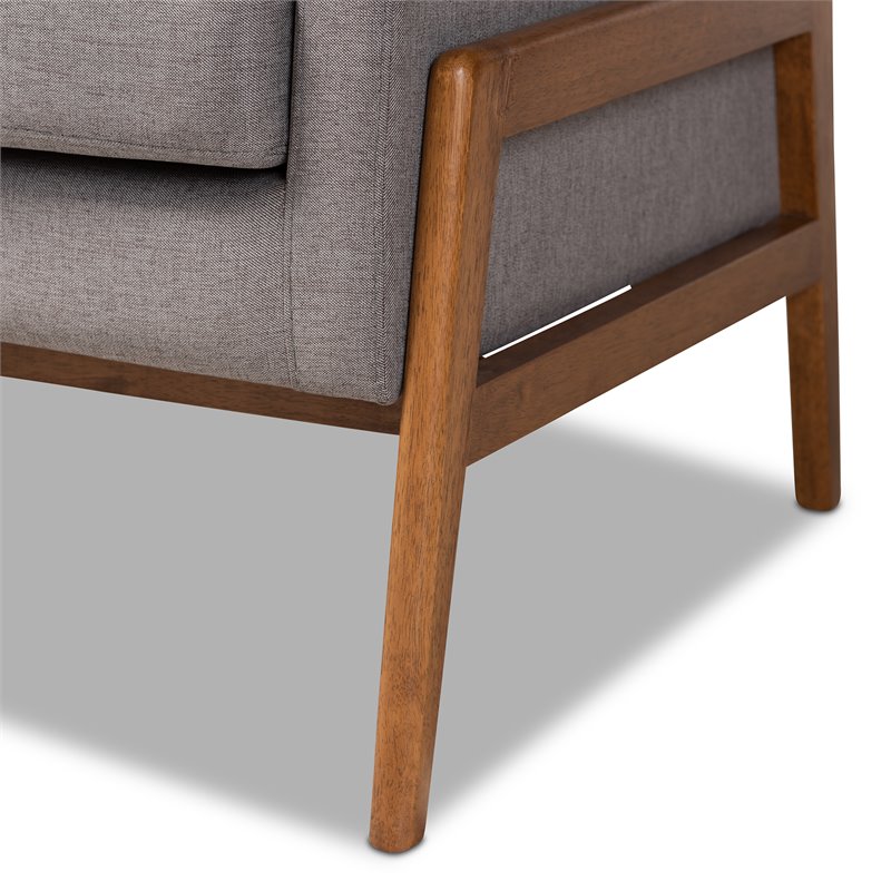 Bowery Hill Mid-Century Light Grey Upholstered Walnut Finished Wood Sofa