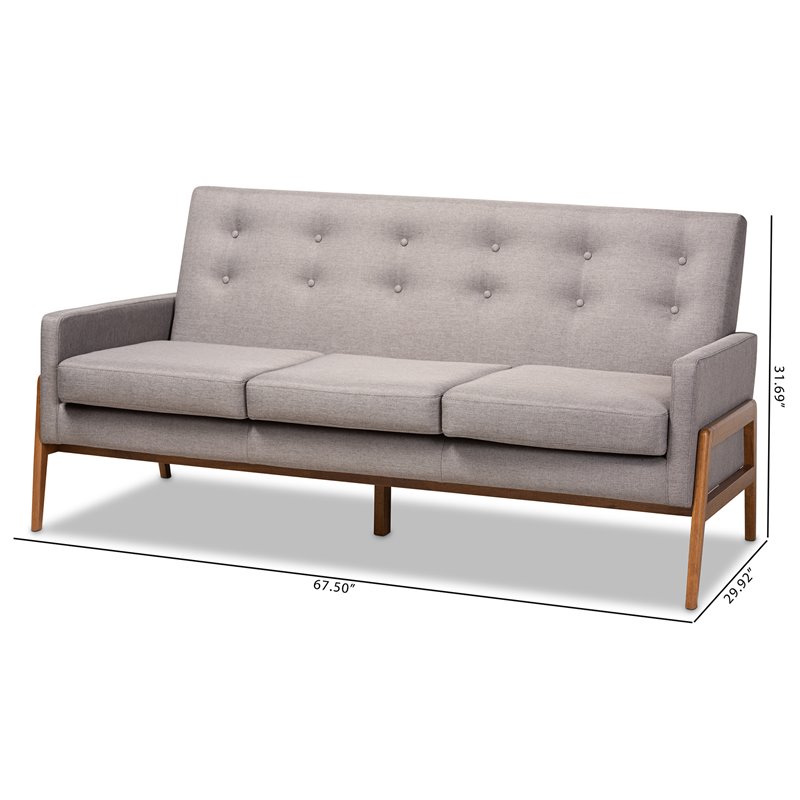 Bowery Hill Mid-Century Light Grey Upholstered Walnut Finished Wood Sofa