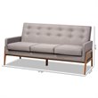 Bowery Hill Mid-Century Light Grey Upholstered Walnut Finished Wood Sofa