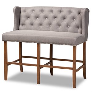 Bowery Hill Grey Upholstered Walnut Finished Bar Stool Bench