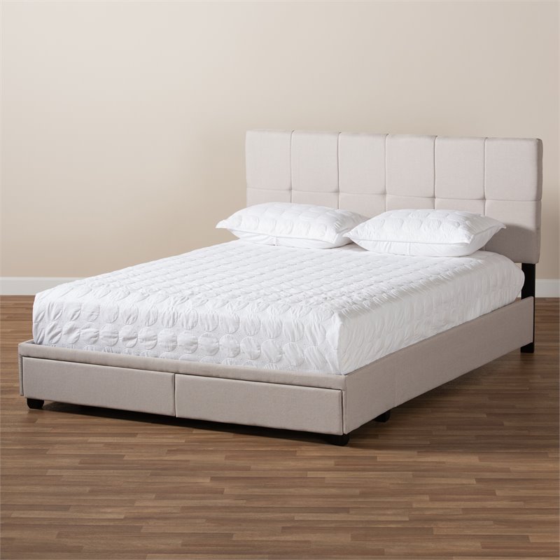Bowery Hill Fabric Tufted Platform Storage King Bed in Beige