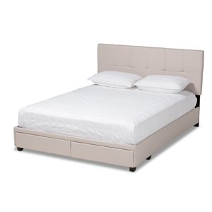Bowery Hill Fabric Tufted Platform Storage King Bed in Beige