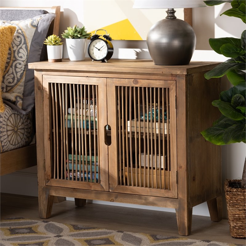 Bowery Hill Transitional 2-Door Wood Spindle Storage Cabinet in Medium Oak