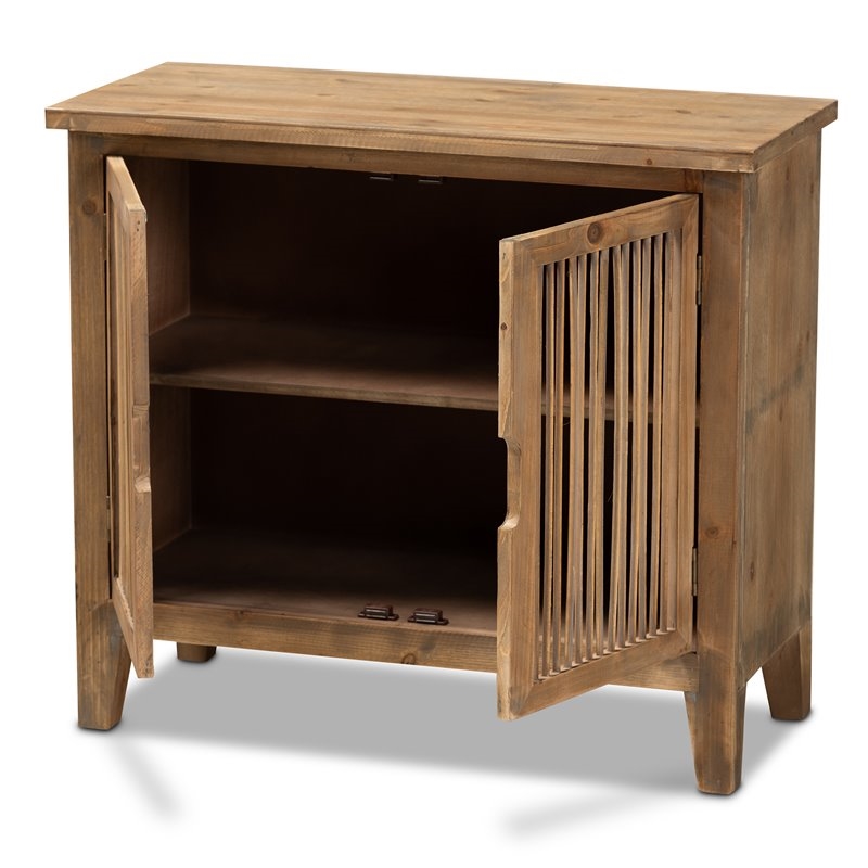 Bowery Hill Transitional 2-Door Wood Spindle Storage Cabinet in Medium Oak