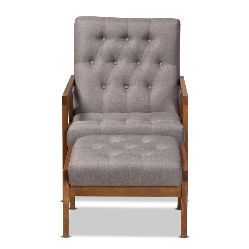 Bowery Hill Grey Upholstered Wood Armchair and Footstool Set