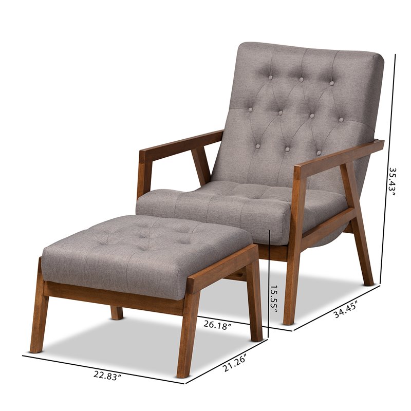 Bowery Hill Grey Upholstered Wood Armchair and Footstool Set