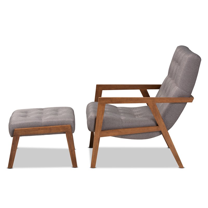 Bowery Hill Grey Upholstered Wood Armchair and Footstool Set