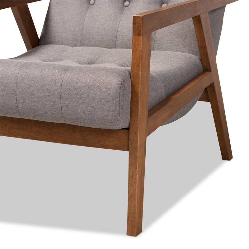 Bowery Hill Grey Upholstered Wood Armchair and Footstool Set