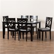 Bowery Hill Grey Upholstered Espresso Wood 7-Piece Dining Set
