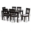 Bowery Hill Grey Upholstered Espresso Wood 7-Piece Dining Set
