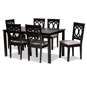 Bowery Hill Grey Upholstered Espresso Wood 7-Piece Dining Set