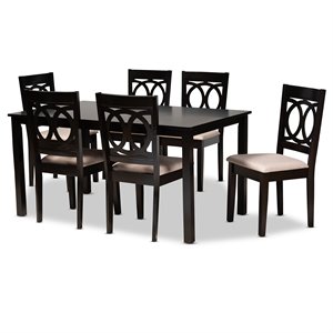 Bowery Hill Sand Upholstered Espresso Wood 7-Piece Dining Set