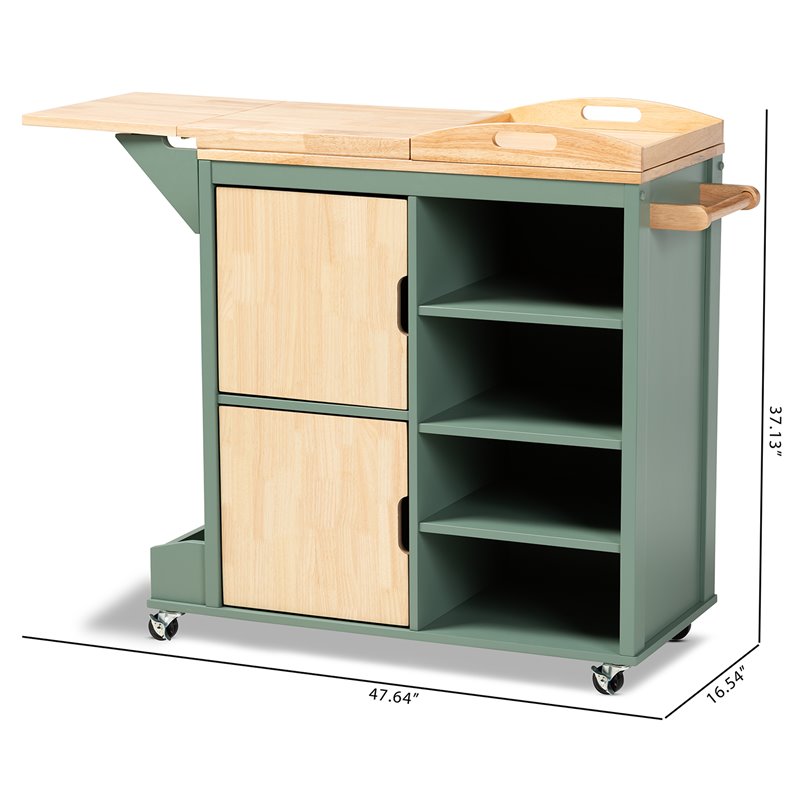Bowery Hill Two-tone Dark Green and Natural Wood Kitchen Cart