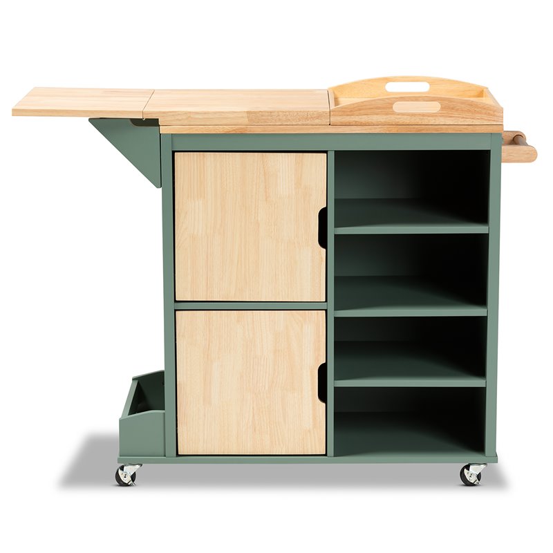 Bowery Hill Two-tone Dark Green and Natural Wood Kitchen Cart