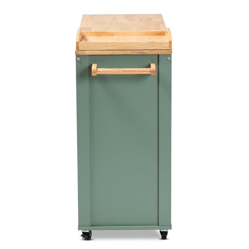 Bowery Hill Two-tone Dark Green and Natural Wood Kitchen Cart