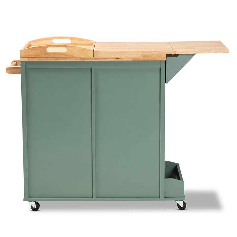 Bowery Hill Two-tone Dark Green and Natural Wood Kitchen Cart