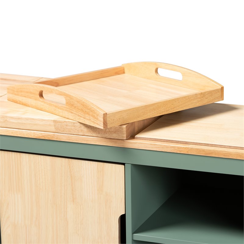 Bowery Hill Two-tone Dark Green and Natural Wood Kitchen Cart