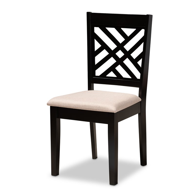 Bowery Hill Sand Upholstered Espresso Wood 7-Piece Dining Set