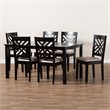 Bowery Hill Sand Upholstered Espresso Wood 7-Piece Dining Set