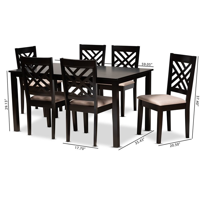 Bowery Hill Sand Upholstered Espresso Wood 7-Piece Dining Set