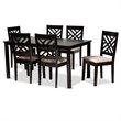 Bowery Hill Sand Upholstered Espresso Wood 7-Piece Dining Set