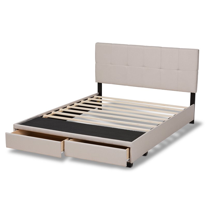 Bowery Hill Modern Fabric Tufted Platform Storage Queen Bed in Beige