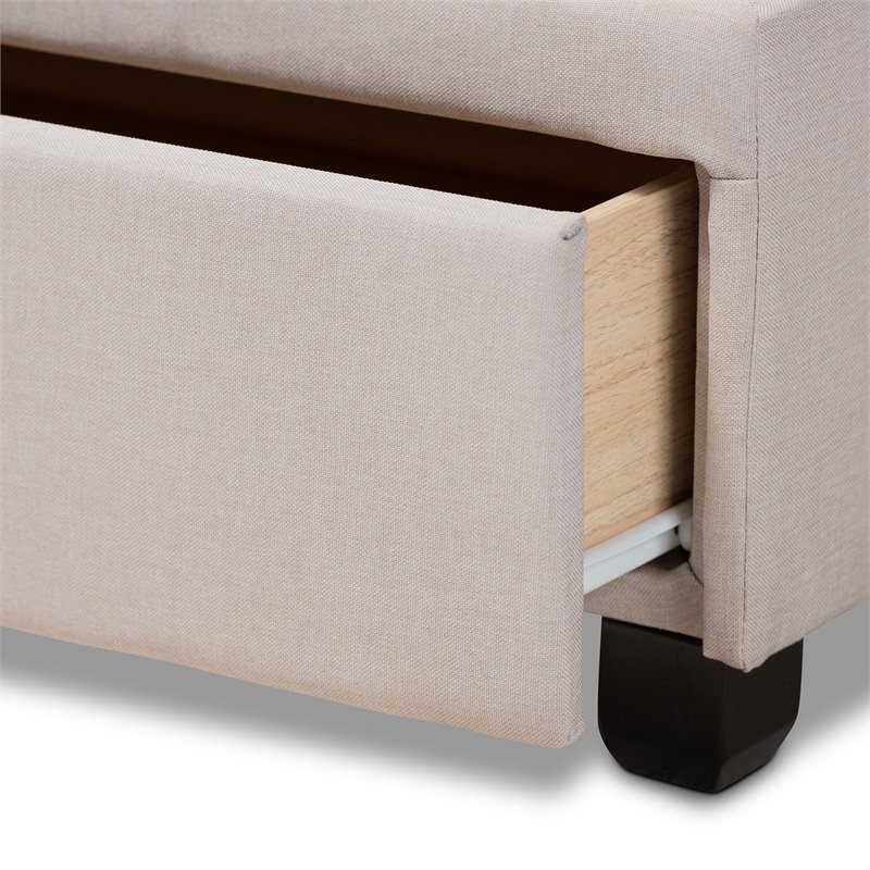 Bowery Hill Modern Fabric Tufted Platform Storage Queen Bed in Beige