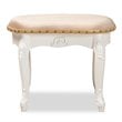 Bowery Hill Sand Velvet Upholstered White Wood Vanity Ottoman