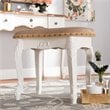 Bowery Hill Sand Velvet Upholstered White Wood Vanity Ottoman