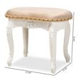 Bowery Hill Sand Velvet Upholstered White Wood Vanity Ottoman