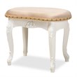 Bowery Hill Sand Velvet Upholstered White Wood Vanity Ottoman