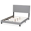 Bowery Hill Full Size Gray Linen Panel Bed with Nailhead Trim