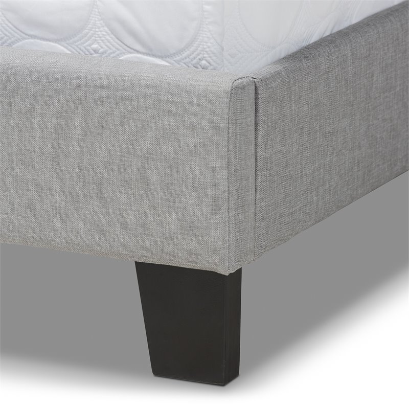 Bowery Hill Full Size Gray Linen Panel Bed with Nailhead Trim