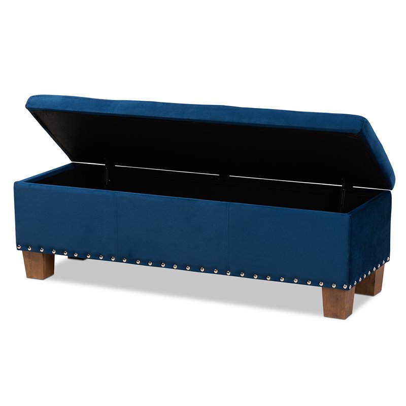 Bowery Hill Navy Blue Velvet Upholstered Storage Ottoman Bench