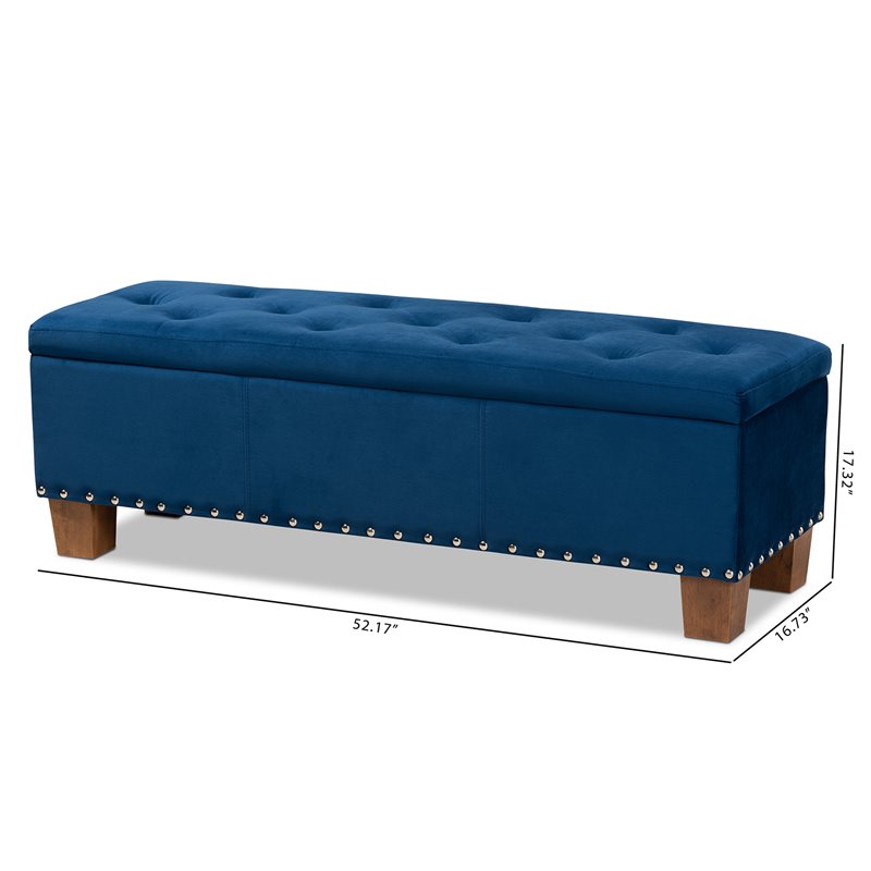 Bowery Hill Navy Blue Velvet Upholstered Storage Ottoman Bench