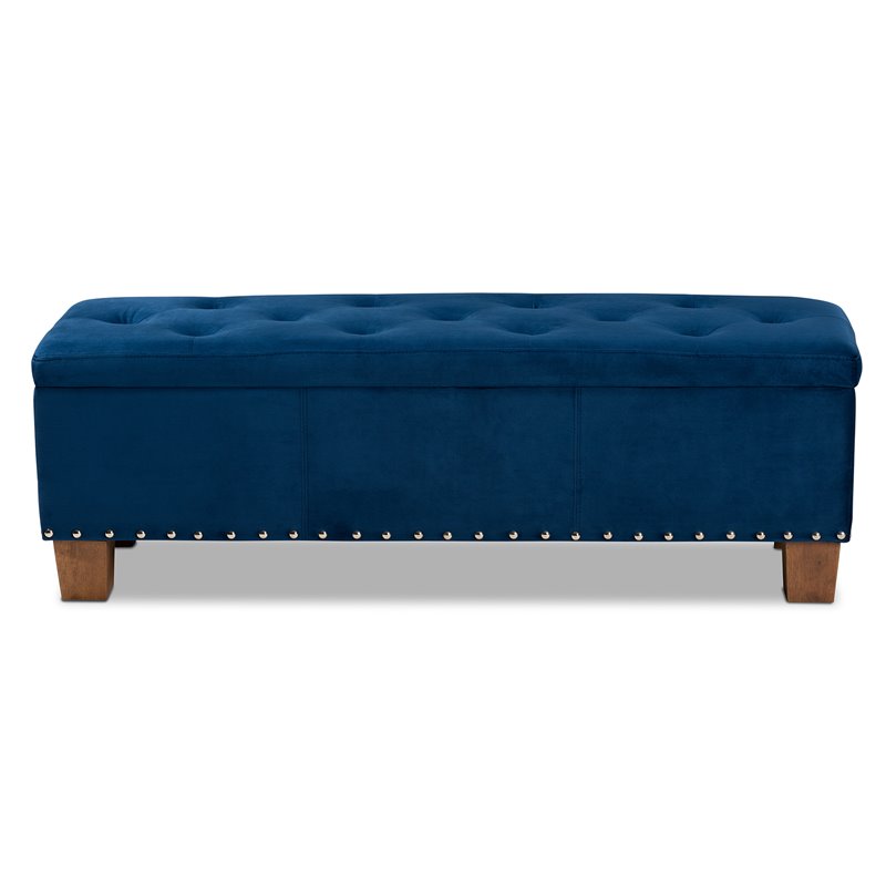 Bowery Hill Navy Blue Velvet Upholstered Storage Ottoman Bench