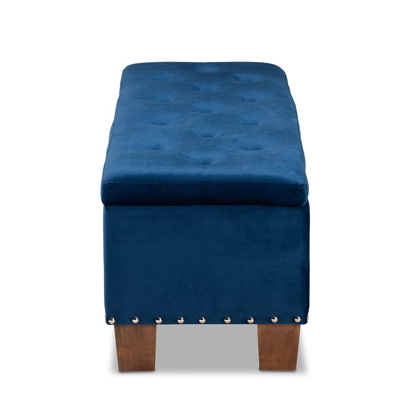 Bowery Hill Navy Blue Velvet Upholstered Storage Ottoman Bench