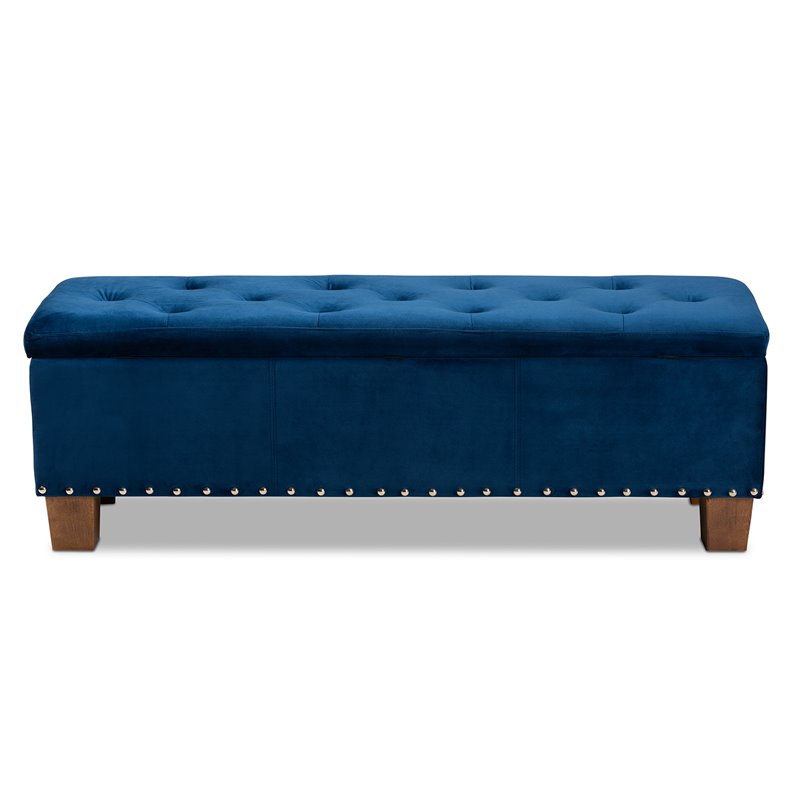 Bowery Hill Navy Blue Velvet Upholstered Storage Ottoman Bench