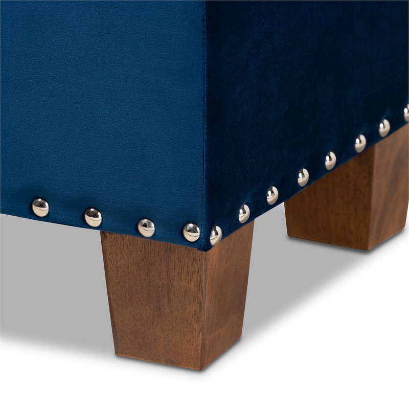 Bowery Hill Navy Blue Velvet Upholstered Storage Ottoman Bench