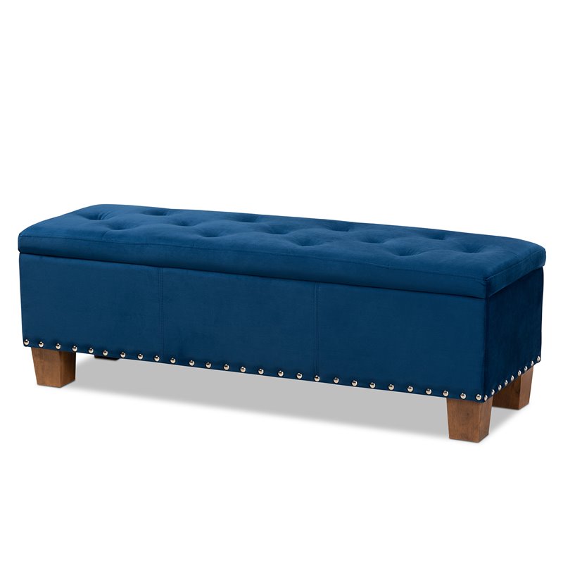 Bowery Hill Navy Blue Velvet Upholstered Storage Ottoman Bench