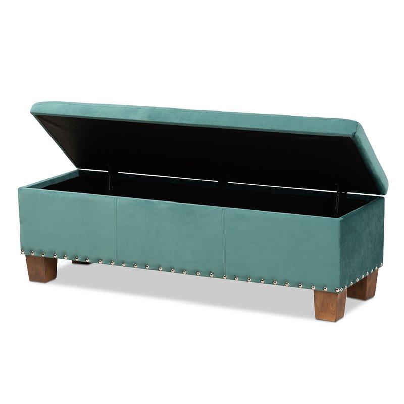 Bowery Hill Teal Blue Velvet Upholstered Storage Ottoman Bench