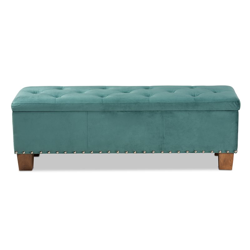 Bowery Hill Teal Blue Velvet Upholstered Storage Ottoman Bench