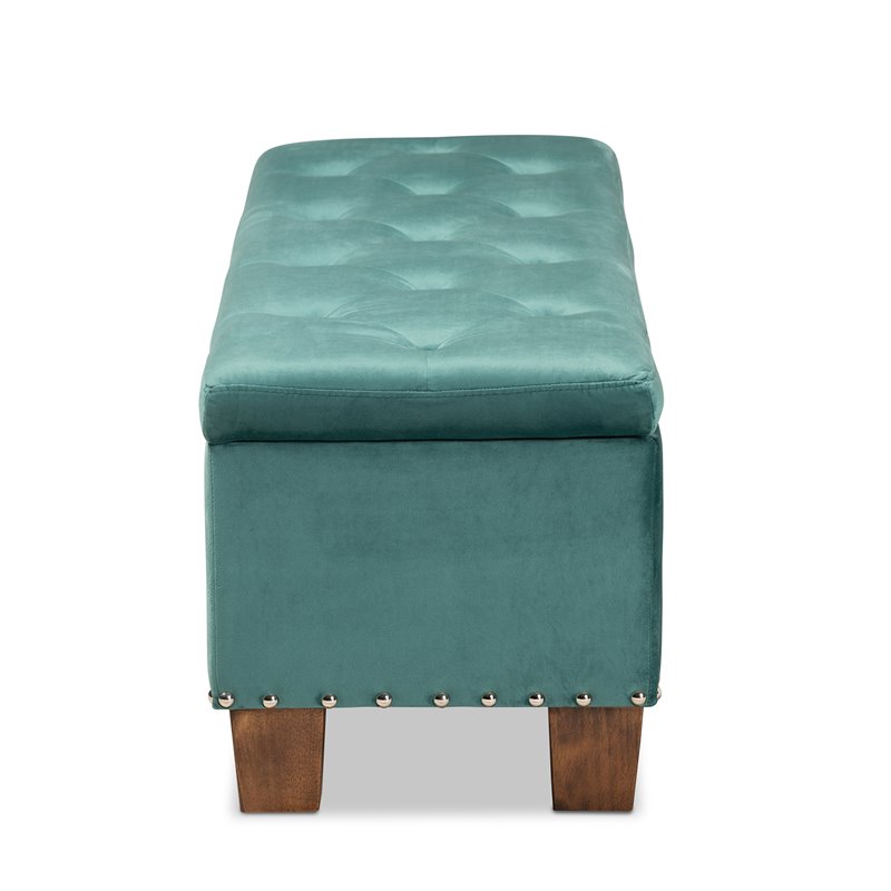 Bowery Hill Teal Blue Velvet Upholstered Storage Ottoman Bench