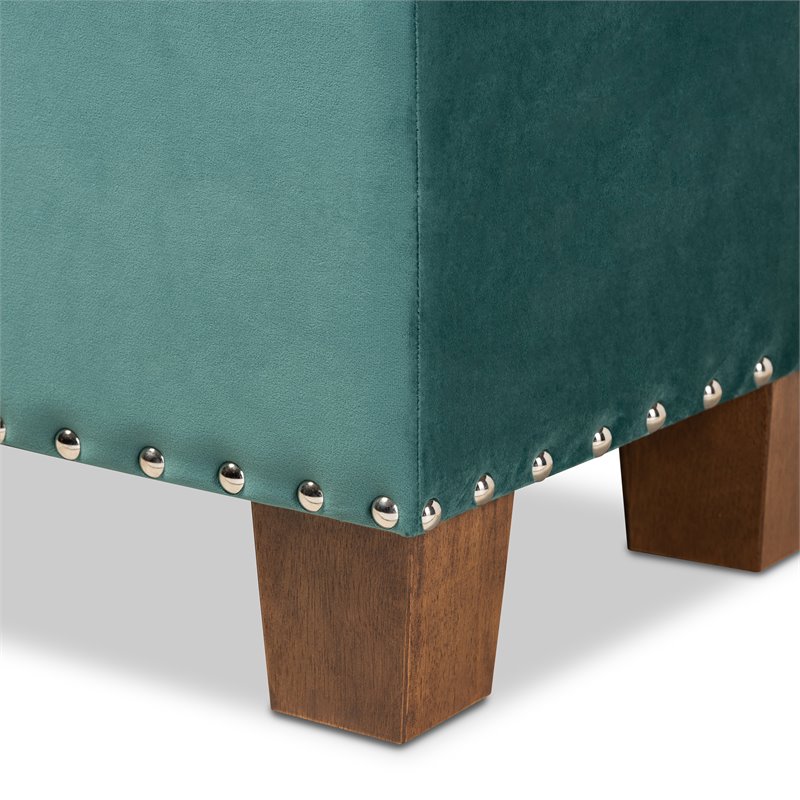 Bowery Hill Teal Blue Velvet Upholstered Storage Ottoman Bench
