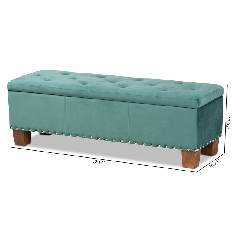 Bowery Hill Teal Blue Velvet Upholstered Storage Ottoman Bench